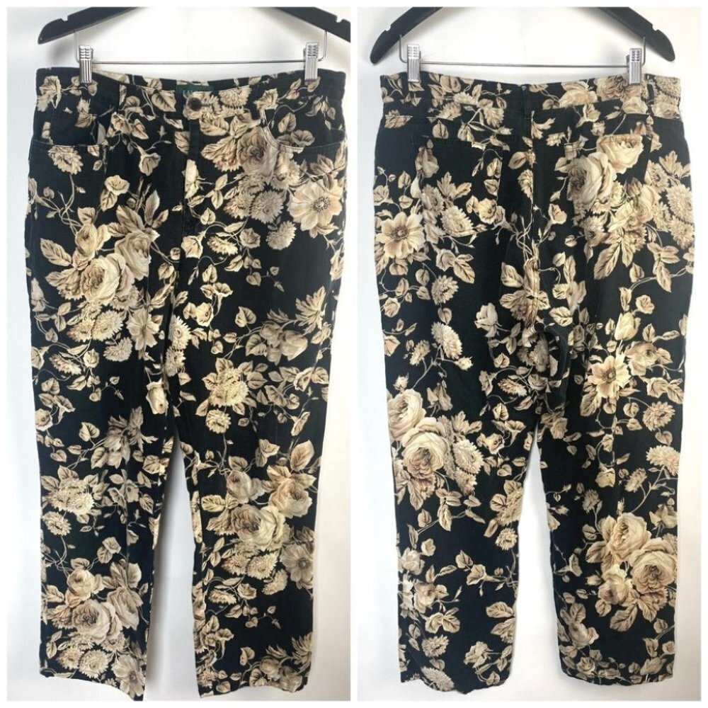 LRL | 100% Linen Floral | Spring Vintage‎ Style Pant | Jean style pants